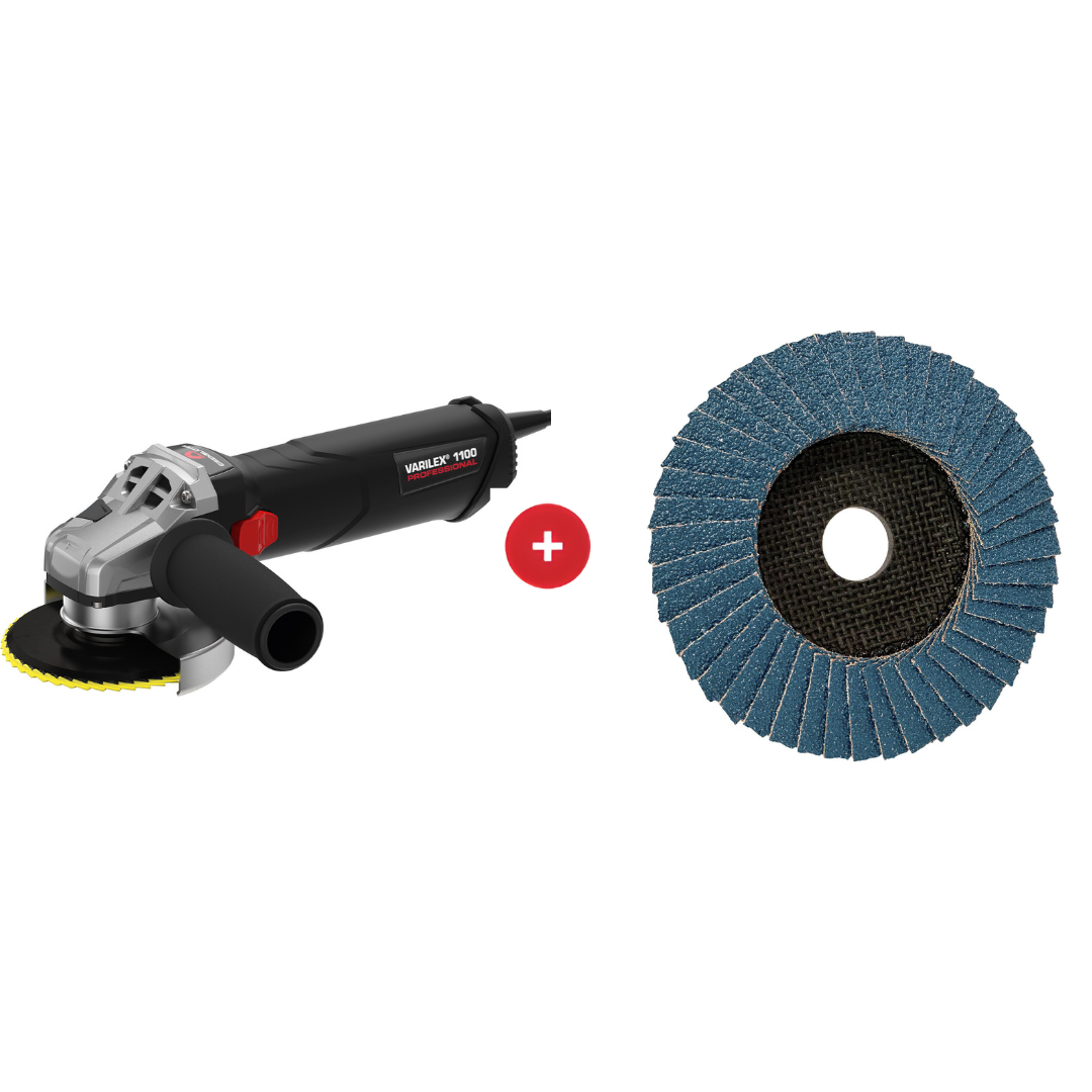 CombiDeal Varilex 1100 haakse slijper + 120 Trimfix Mustang lamellenschijven